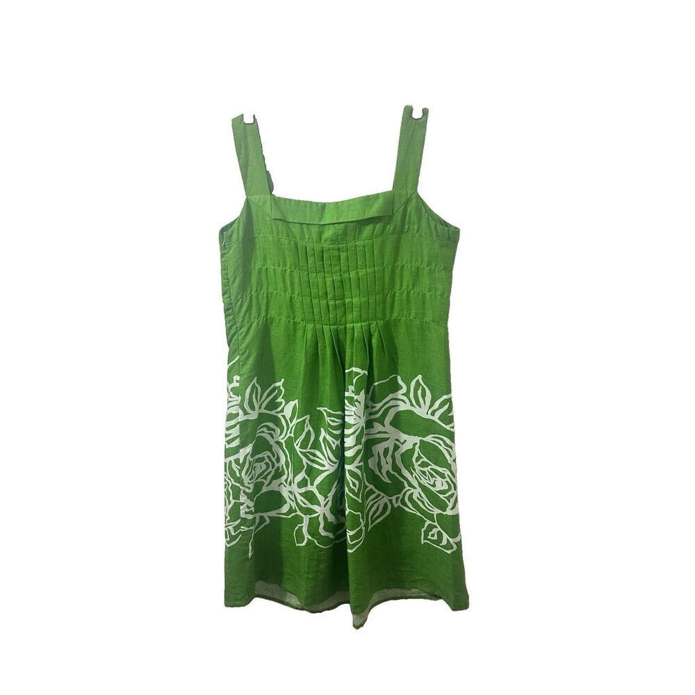 John Paul Richard Womans Kelly Green 100% Linen Sleeveless Pleated Shift Dress